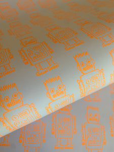 Robot wrapping paper in neon orange